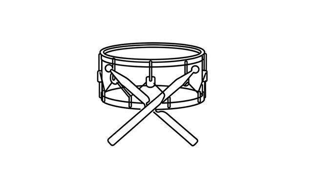 Snare drum with crossed drumsticks white background.