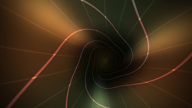 Swirling lines create a tunnel effect with warm colors and light