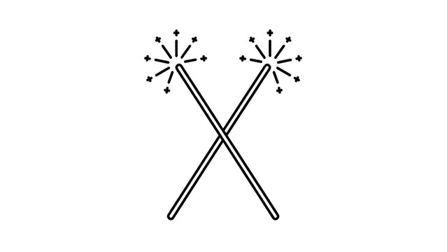 Crossed magic wands with sparkles white background.