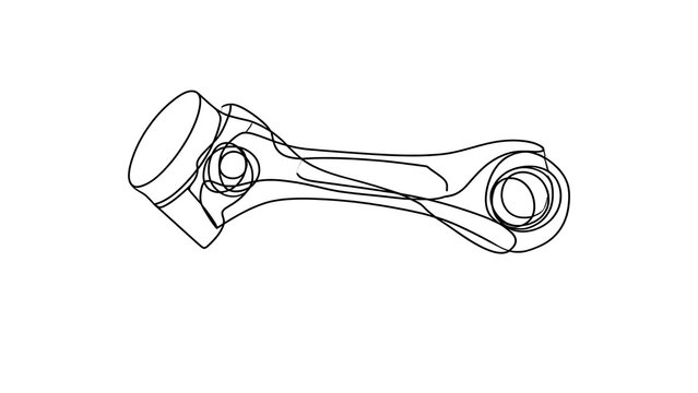 Connecting rod and piston assembly white background.