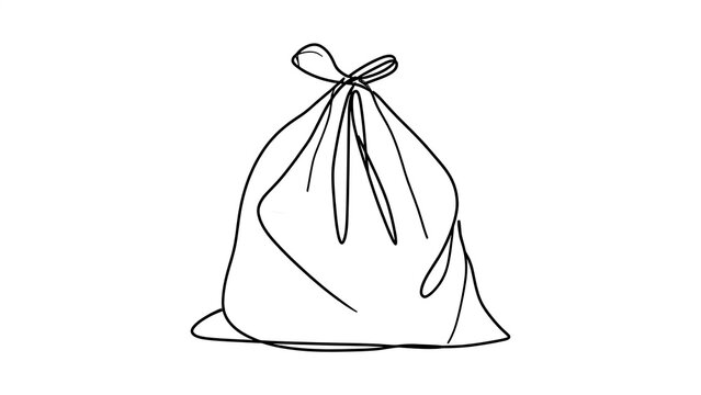 Illustrated garbage bag with tie white background.