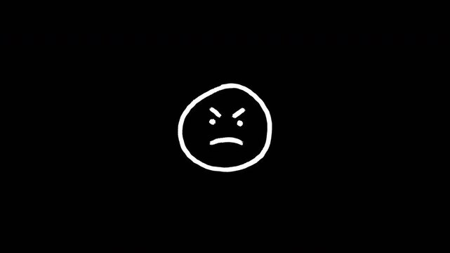 Animated hand-drawn angry face scribble art on black background expressive emotion sketch style Animation Video 4K