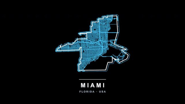 Miami City Line Map Self Drawing Animated Overlay, Alpha 4K