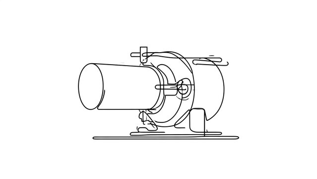 Industrial pump technical drawing white background.