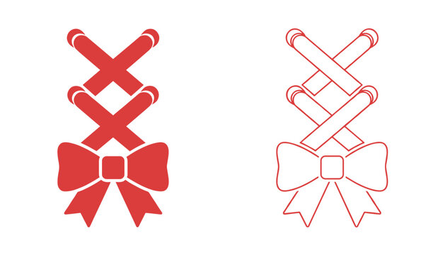 Red corset lacing graphic featuring crossed ribbon patterns and a decorative bow displayed as both a solid fill and a clean line art.