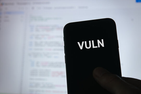 VULN vulnerability scanning and assessment on smartphone screen &mdash; essential visual for cybersecurity threat management articles