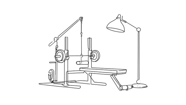 Minimalist gym equipment illustration white background.