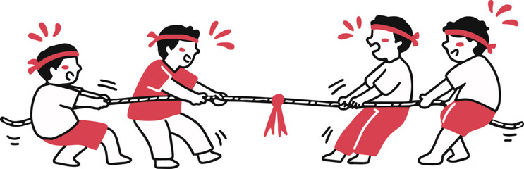 Fototapeta premium Children Playing Tug of War During Indonesian Independence Day Celebration Illustration