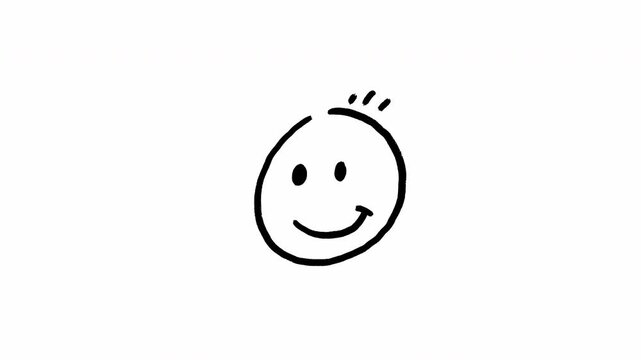 Minimalist hand drawn winking smiley face scribble animation loop on white background sketchy doodle Video 4K