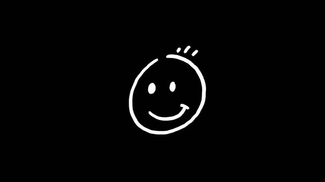Minimalist White Hand Drawn Scribble Smiley Face Winking and Smiling on Black Background Animation Video 4K