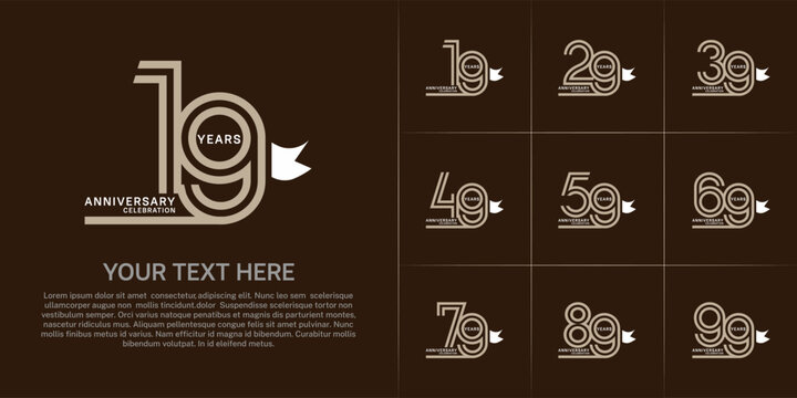 Anniversary logo style double line number set with ribbon. brown color on brown background for celebration event