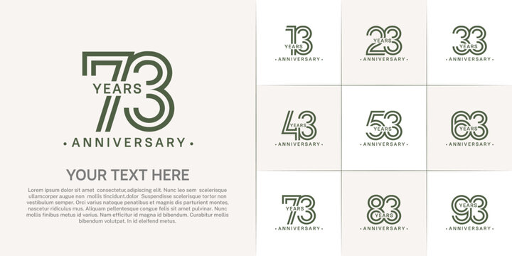 Anniversary logo style double line number set. green color on white background for celebration event