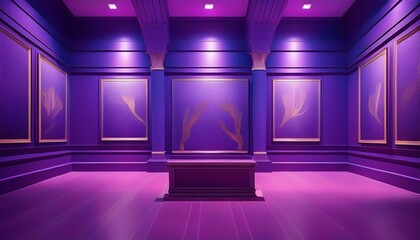 violet shadows cast a dynamic glow in a museum where each exhibit tells a vivid story alive with history
