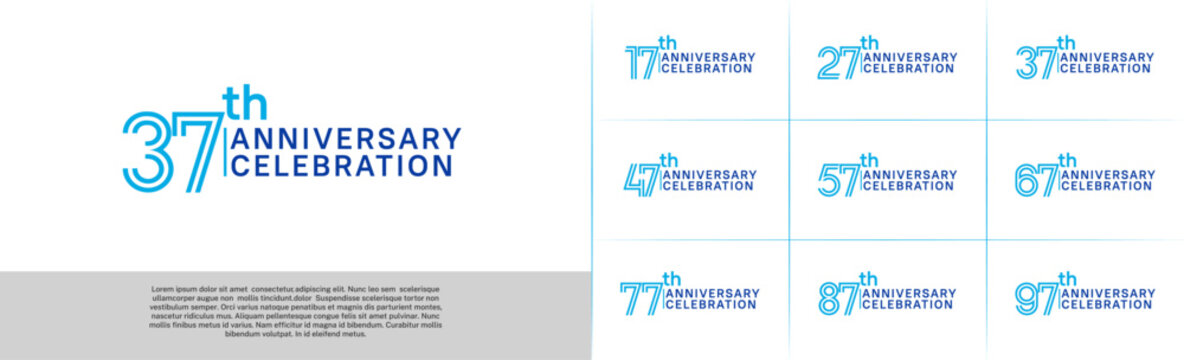 Anniversary logo type set with double line number. blue color for celebration event