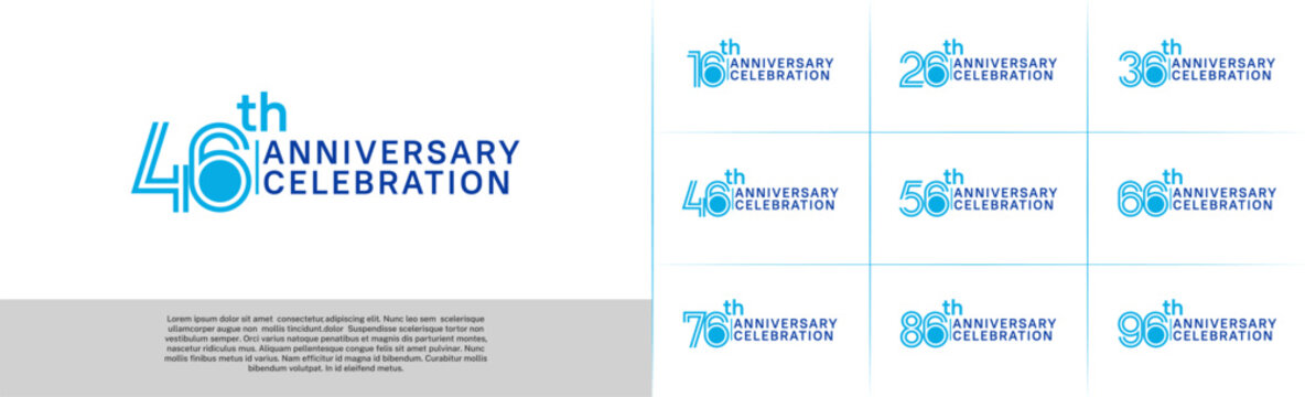 Anniversary logo type set with double line number. blue color for celebration event