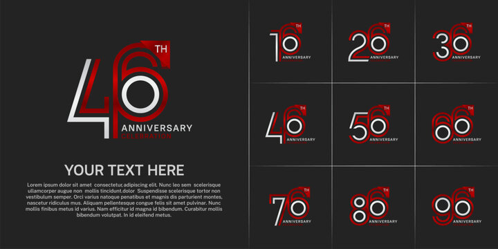 Anniversary logo type set with double line number. white and red color for celebration event