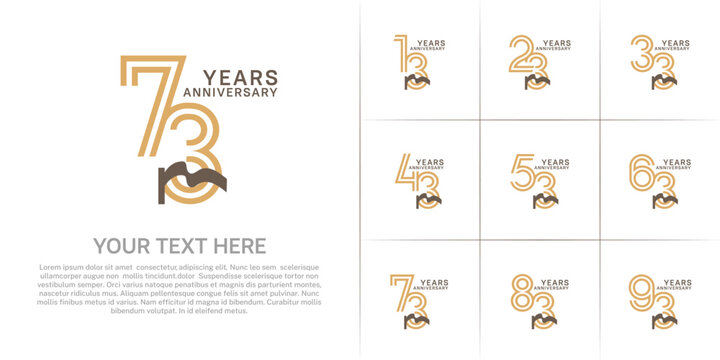Anniversary logo type set with double line number. brown color and ribbon for celebration event