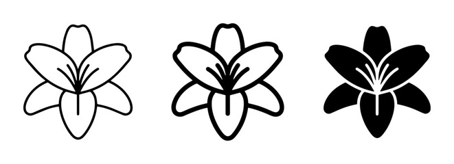 Fototapeta premium Lily Flower Icons, Simple Vector Graphics, Floral Design Elements