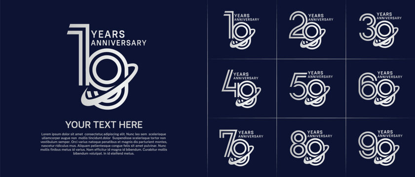 Anniversary logo type set with double line number. silver color with swoosh can be use special moment