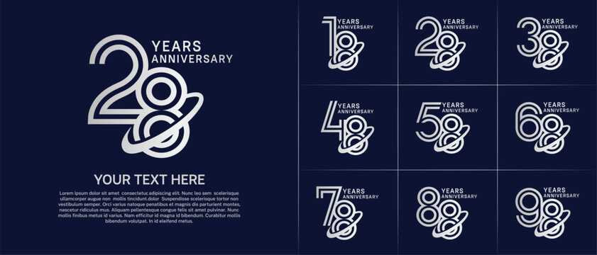Anniversary logo type set with double line number. silver color with swoosh can be use special moment