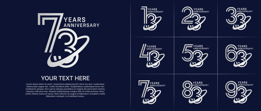 Anniversary logo type set with double line number. silver color with swoosh can be use special moment