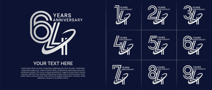 Anniversary logo type set with double line number. silver color with swoosh can be use special moment