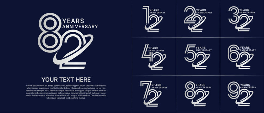 Anniversary logo type set with double line number. silver color with swoosh can be use special moment
