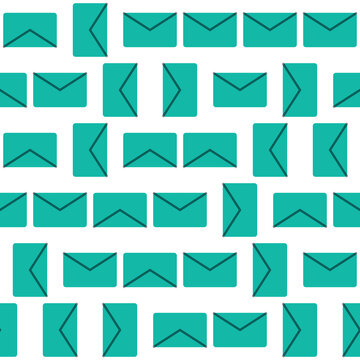 Seamless pattern with cyan mail envelopes on a transparent background