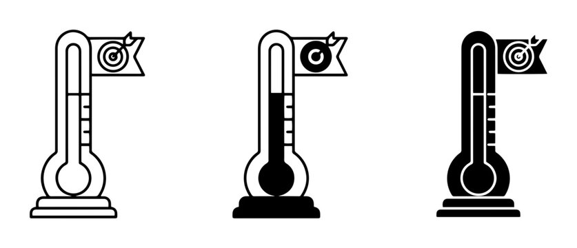 Thermometer Goal Icons, Temperature Target Vector Set, Progress Indicator Symbols