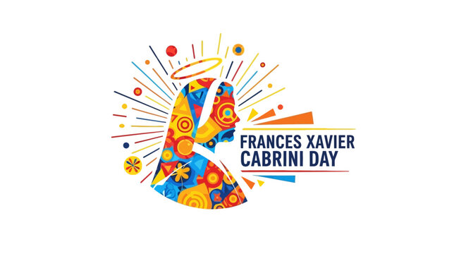 Colorful Illustration Celebrating Frances Xavier Cabrini Day with Artistic Saint Portrait.