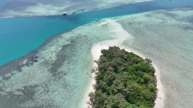 Aerial shot of Kerayaan Beccu Beach, a white-sand beach in Kotabaru, South Kalimantan