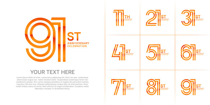Anniversary logo set with double line number style. orange color can be use for special moment