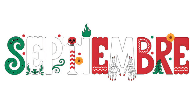 Texto del mes de Septiembre en ilustraci&oacute;n con detalles de M&eacute;xico