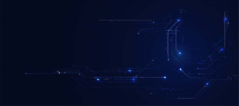 Cyber Security Abstract Dark Blue Neon Circuit Glitch Hacker Technology Banner Background