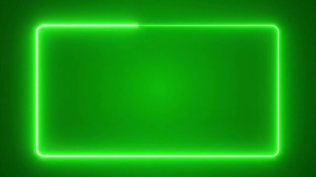 Neon-lit rectangular frame emits vibrant green glow against a pitch-black background for modern design applications.