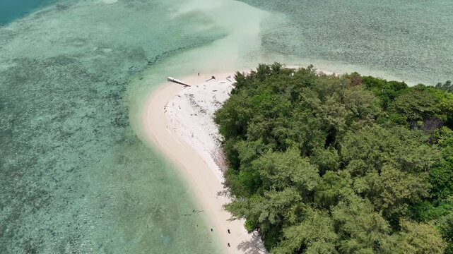 Aerial shot of Kerayaan Beccu Beach, a white-sand beach in Kotabaru, South Kalimantan