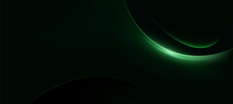 Abstract Dark Green Neon Curved Background with Glowing Waves