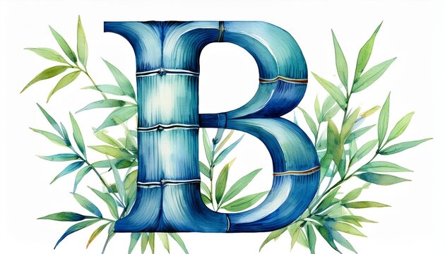 blue watercolor bamboo letter b