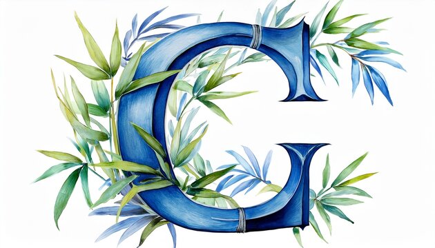 blue watercolor bamboo letter c