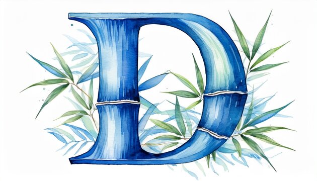 blue watercolor bamboo letter d
