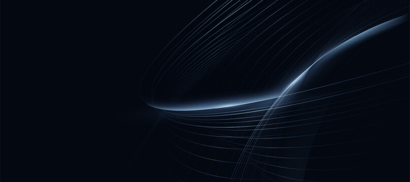 Abstract Dark Blue Technology Background with Elegant Curved Light Lines
