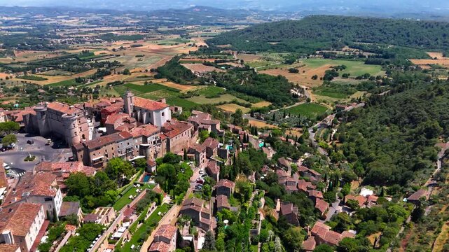 Aerial drone view Gordes commune on top of a hill. Provence-Alpes-Cote d'Azur region. High quality 4k footage