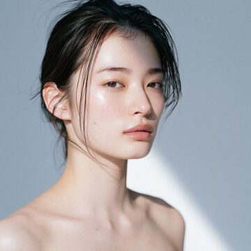 艶のある美しい白い肌の女性。 美容、スキンケア、素材