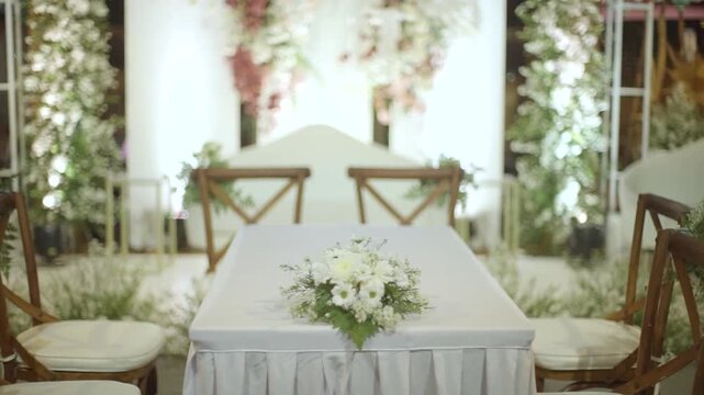 Beautifully Decorated Wedding Hall Ready for Reception Ceremony