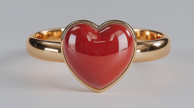 Golden Ring with Red Heart Stone: A beautifully crafted golden ring featuring a prominent heart-shaped red stone, symbolizing love and passion.