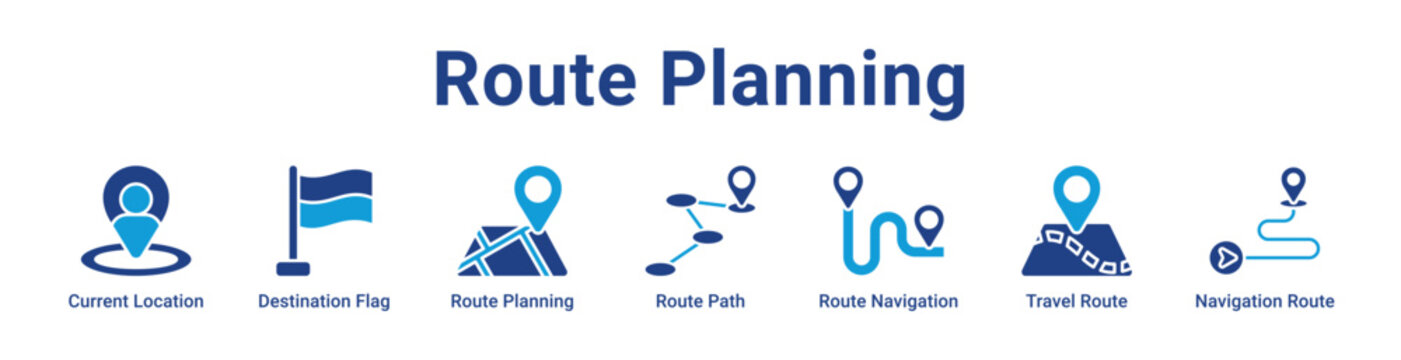 Route Planning Web Icon Banner and Collection