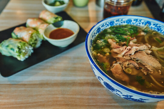 Pho and spring rolls - a complete Vietnamese meal