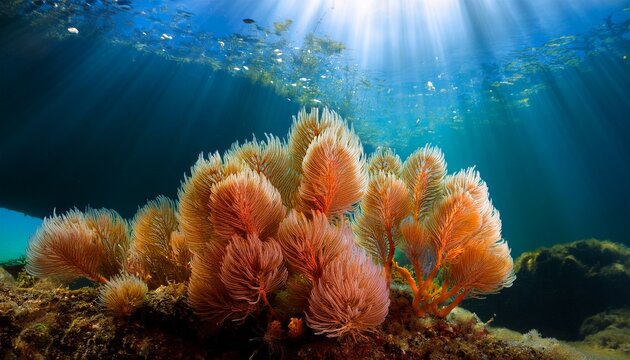 underwater scene showing tiny colonial bryozoans in natural waterway