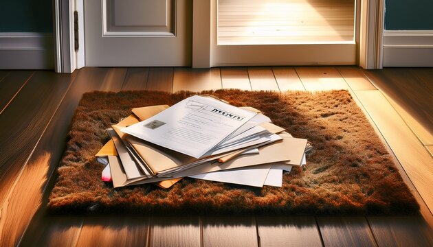 a doormat is home to a pile of letters that are past due and final notice