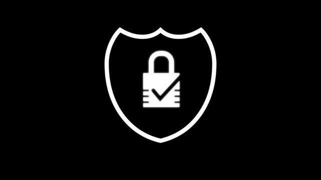 animated shield security icon featuring a secure padlock with a check mark, symbolizing cybersecurity, data protection, authentication, privacy